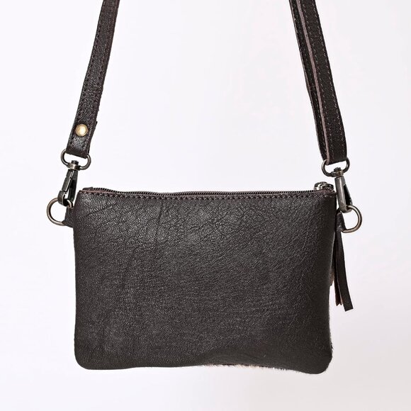 Women Leather Handbag Slim Zipper Closure Detachable Strap Casual Formal - Picture 5 of 8